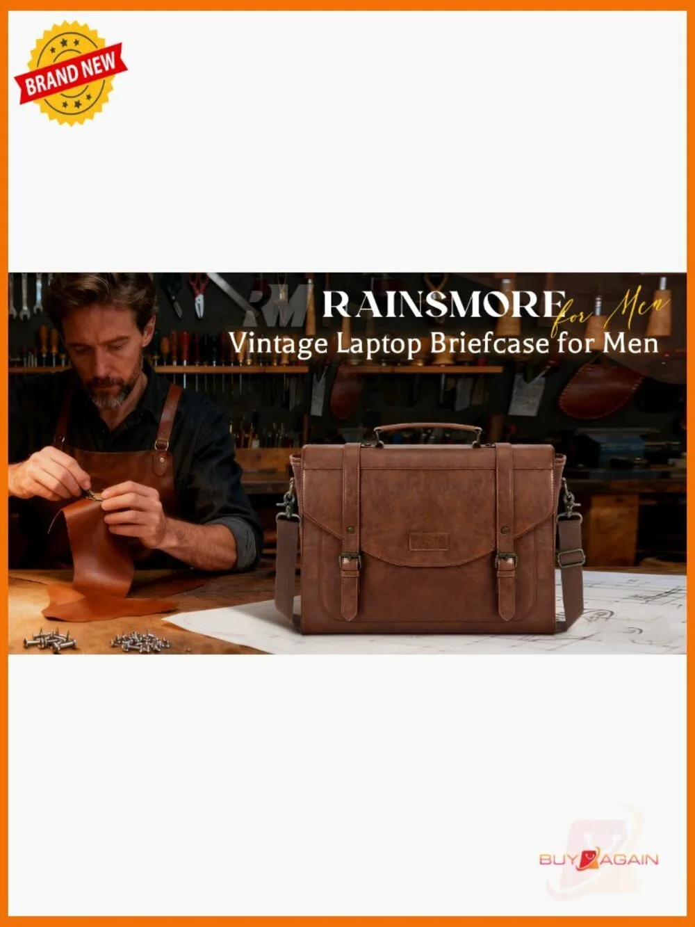 Vintage PU Leather Laptop Messenger Bag 15.6 Briefcase with Wallet